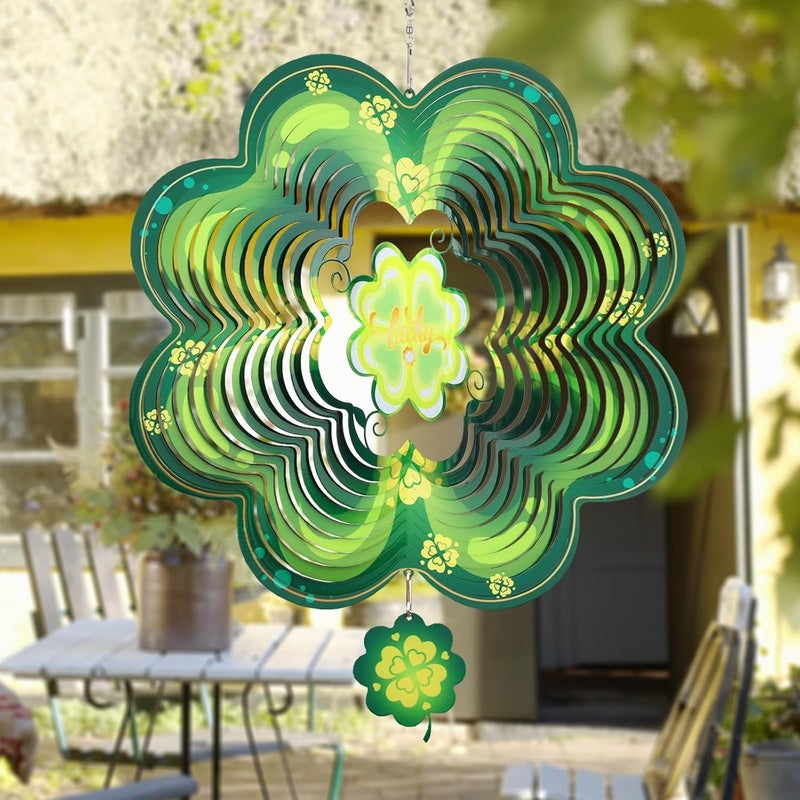 GOTOME Spring Shamrock Metal Wind Spinners St Patricks Day Hanging Gifts for Women Mom Grandma,12inch Wind Spinner for Home Party Ornament Outdoor & Indoor Garden Decorations - Image 3
